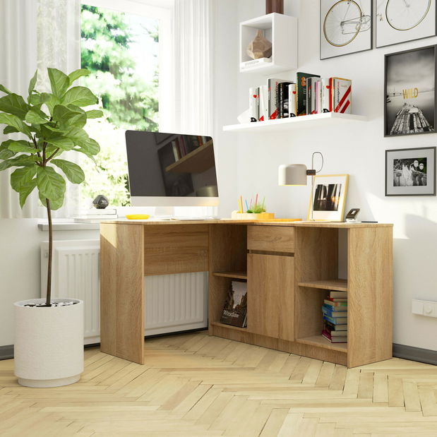 Rohový PC stůl Cuidar (dub sonoma)