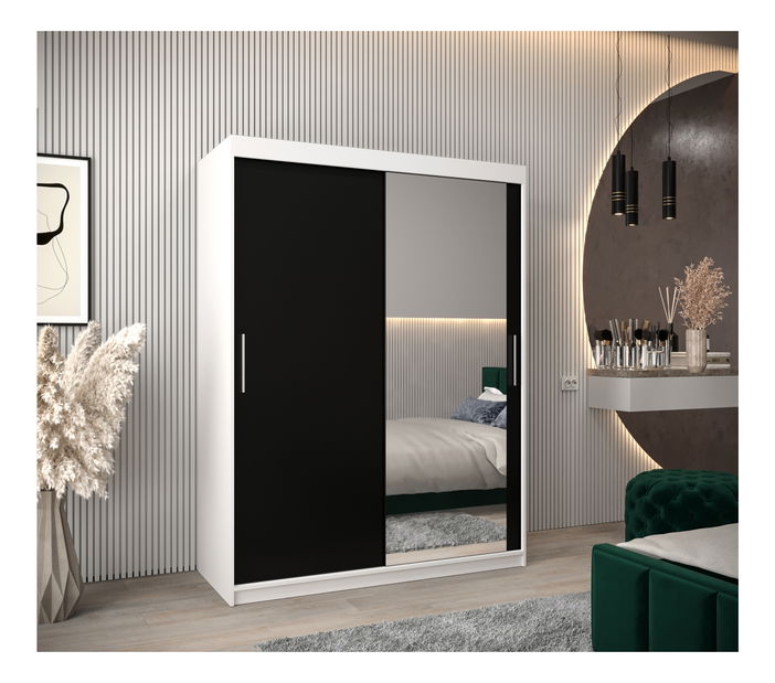 Šatní skříň 150 cm Toki 2 (Bílá matná + Černá matná)
