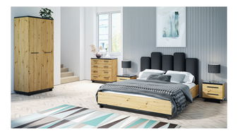 Manželská postel 160 cm Indi P (dub artisan + černá matná + dub artisan) (s roštem)