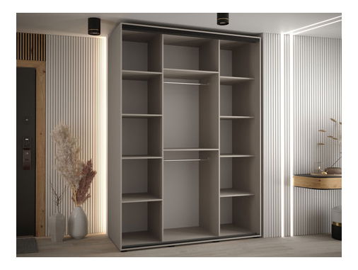 Šatní skříň s posuvnými dveřmi Foktra 3 180 (kašmír + černá) (se zrcadlem)