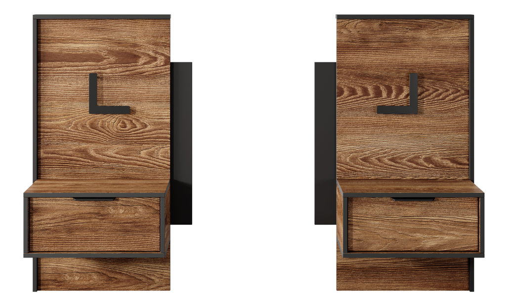 Set 2 ks nočních stolků Milty (dub baltic + černá)