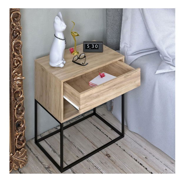 Noční stolek Autor (dub artisan + černá)