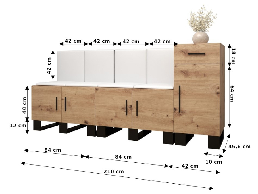 Předsíňová sestava Amanda 18 (dub artisan + černá ekokůže)