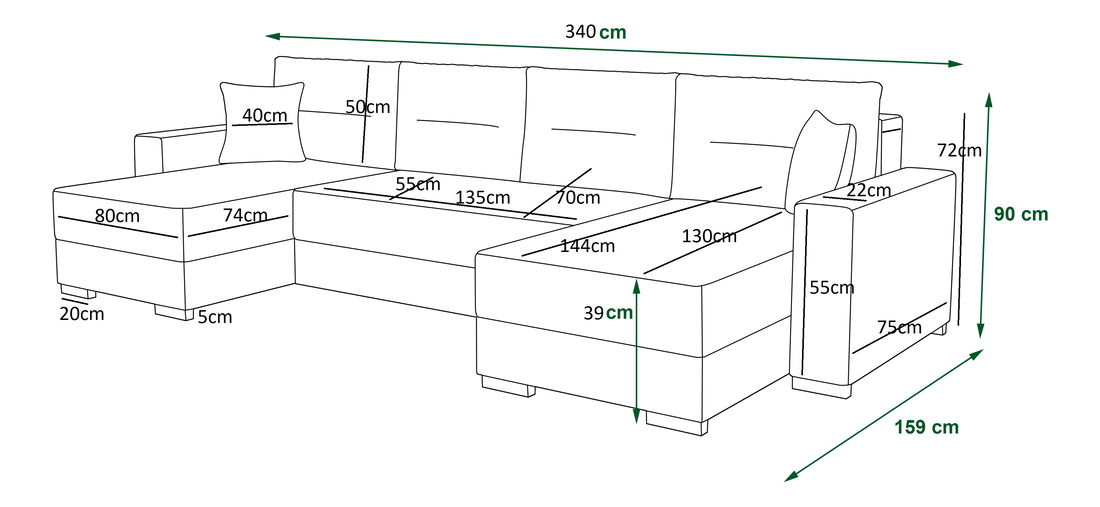 Rohová sedací souprava U Glide U (hnědá + tmavě hnědá)