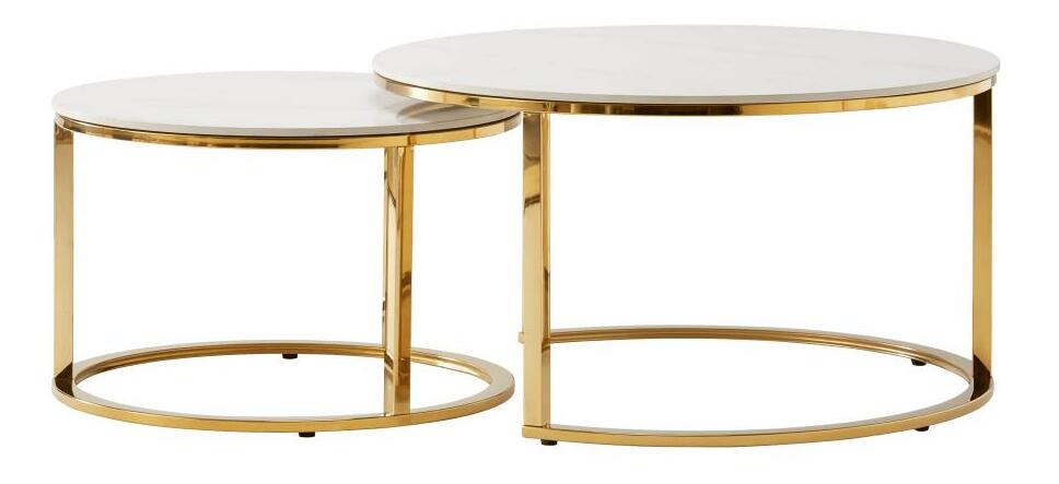 Set 2ks konferenčních stolků Disponer (mramor světlý + zlatá) *výprodej