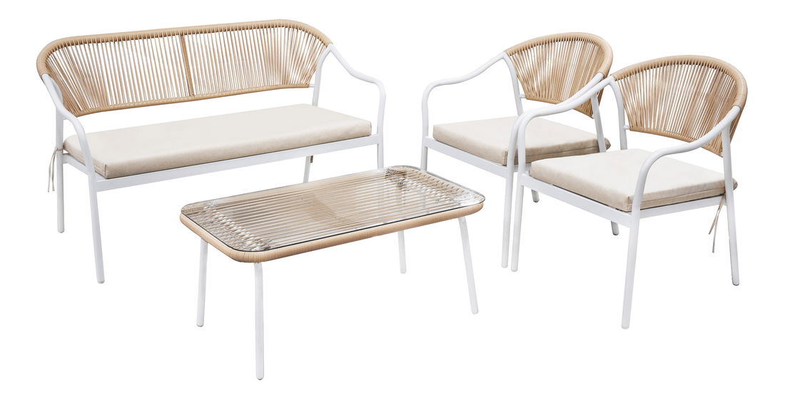 Zahradní 4-dílný ratanový set Paxton (bílá + béžová)