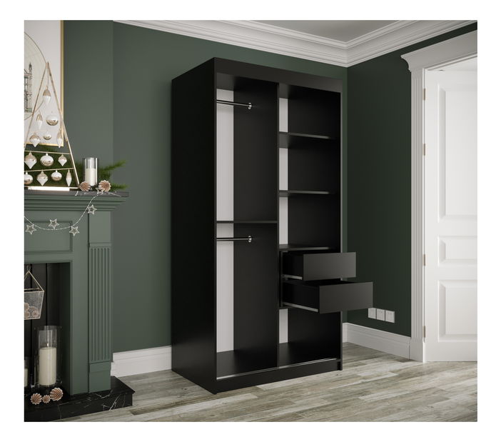 Šatní skříň 100 cm Marbelo P (matná černá + černý mramor)