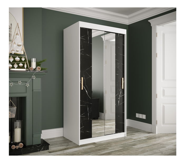 Šatní skříň 100 cm Marbelo T1 (matná bílá + černý mramor)