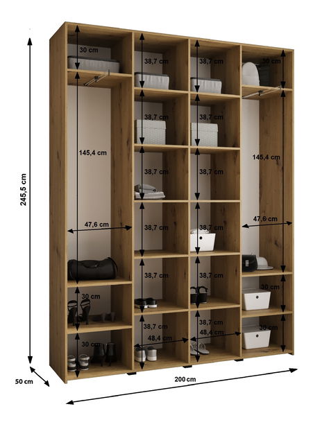 Šatní skříň 200 cm Carmela 50-3 (kašmír + černá)