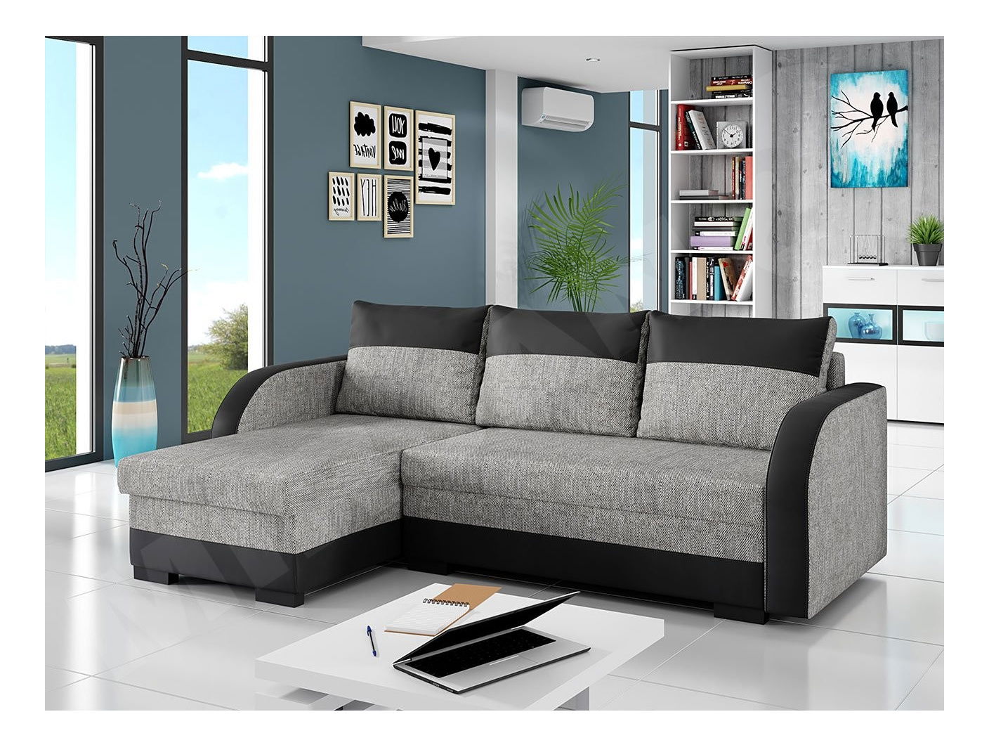 Rohová sedací souprava Julie (černá + hnědošedá)