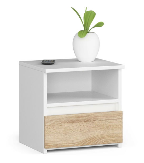Noční stolek Cincuenta (bílá + dub sonoma)