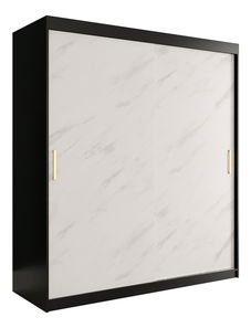 Šatní skříň 180 cm Marbelo T (matná černá + bílý mramor)