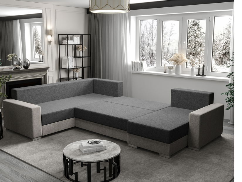 Rohová sedačka ve tvaru U Glide 3 (šedá + černá) (L)