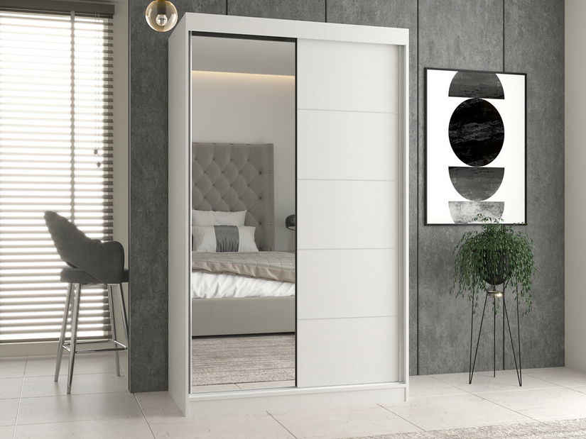 Šatní skříň s posuvnými dveřmi Igatossa 120 E (bílá) (se zrcadlem)