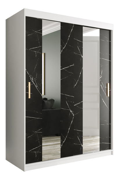 Šatní skříň 150 cm Marbelo P (matná bílá + černý mramor)
