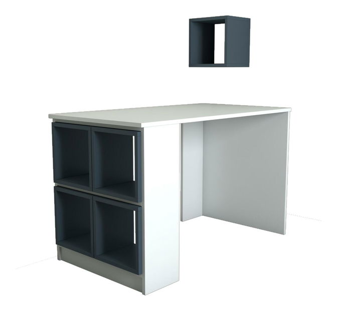 PC stolek s policí Blanchet (bílá + modrá)