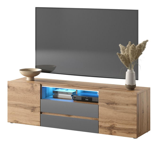 TV skříňka/stolek Boss (s osvětlením) (dub wotan + šedá)