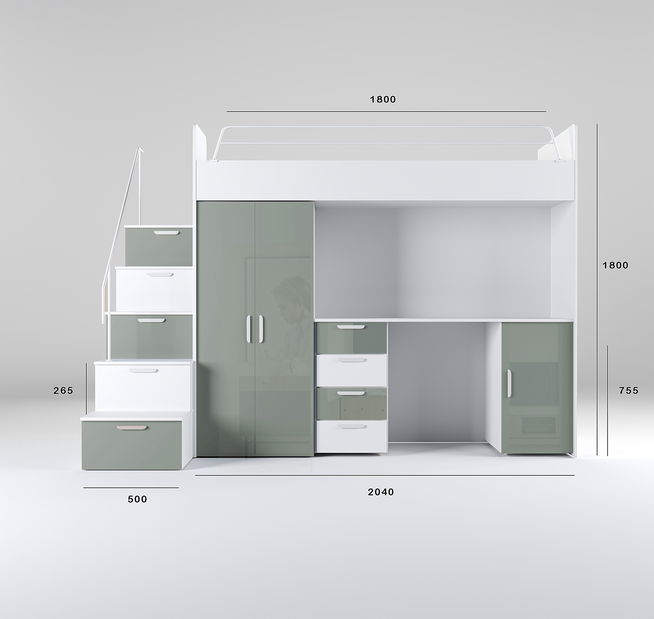 Dětská postel Ruby IV S (bílá + lesk mátový) (s rošty)