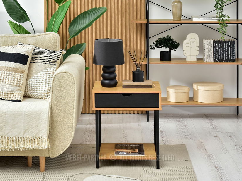 Noční stolek Emmo (dub + černá)
