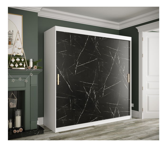 Šatní skříň 200 cm Marbelo T (matná bílá + černý mramor)