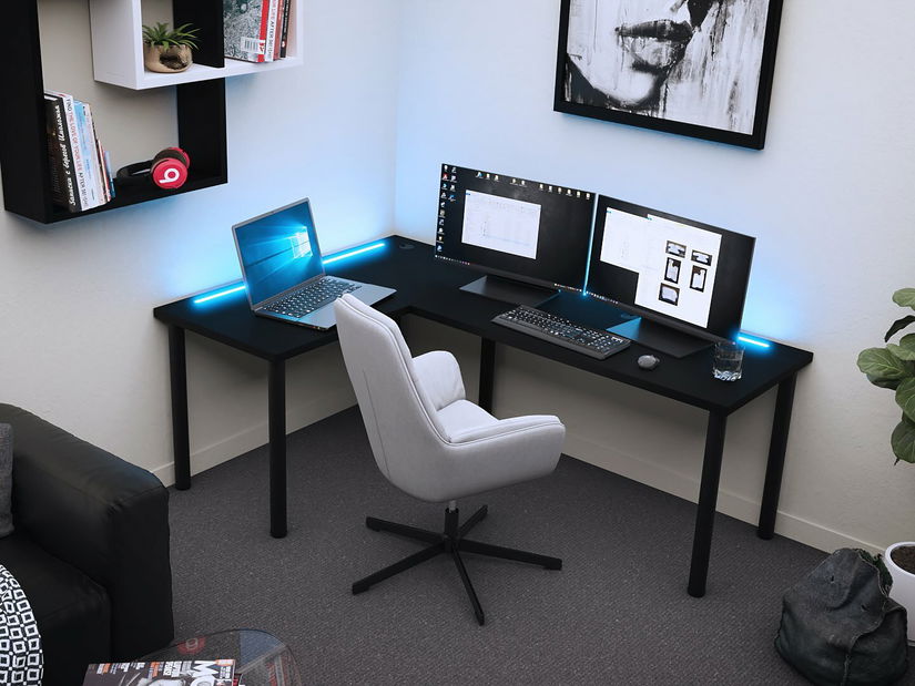 Rohový herní pc stůl Gamer N (černá)