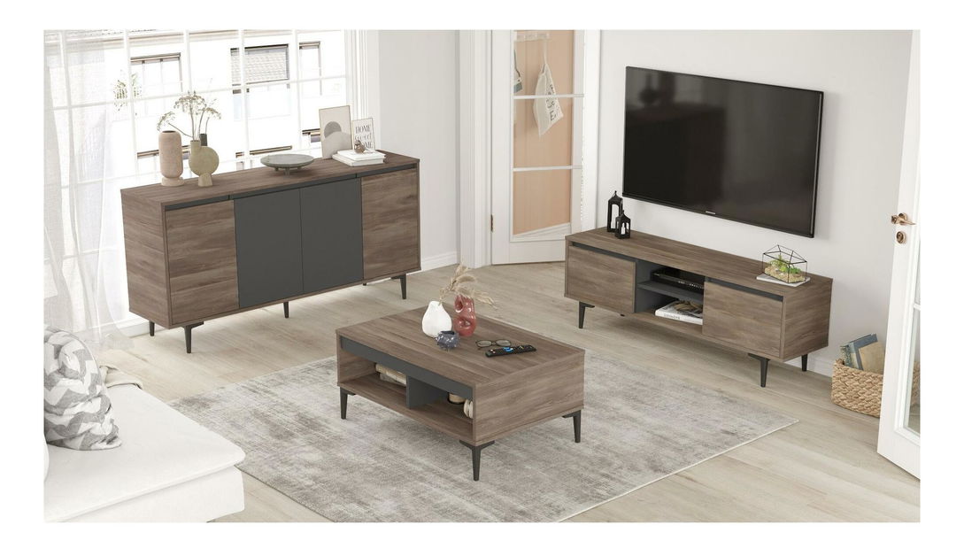 Sada nábytku do obývacího pokoje Arvoiden (ořech + antracit)