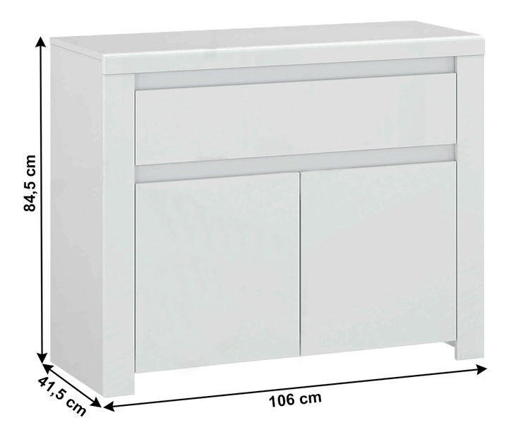 Komoda Lafer 2D1S (bílý lesk)