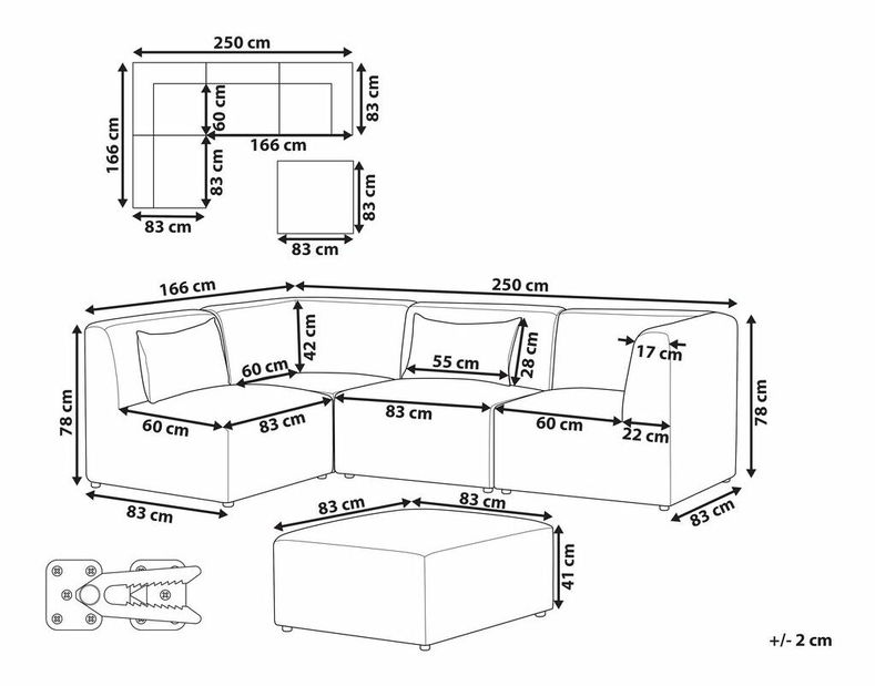 Rohová sedací souprava s taburetkou Lemia (krém) (P)