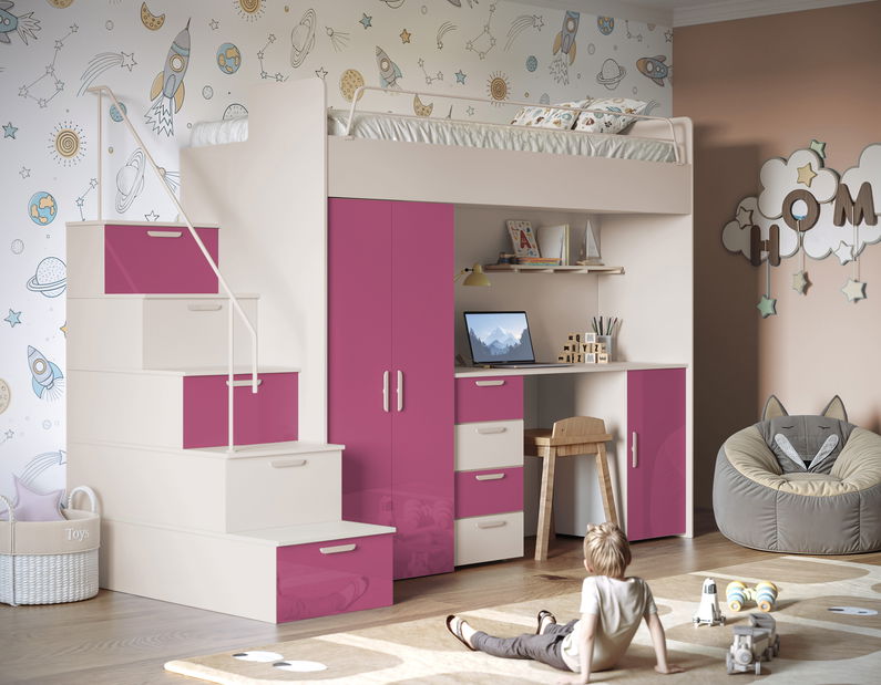 Dětská postel Ruby IV S (kašmír + lesk růžový) (s rošty)