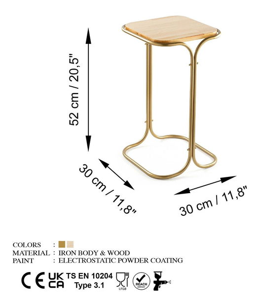 Příruční stolek Stevie C (zlatá + přírodní)