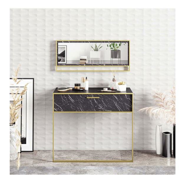 Konzolový stolek Poppy (zlatá + černá) (se zrcadlem)