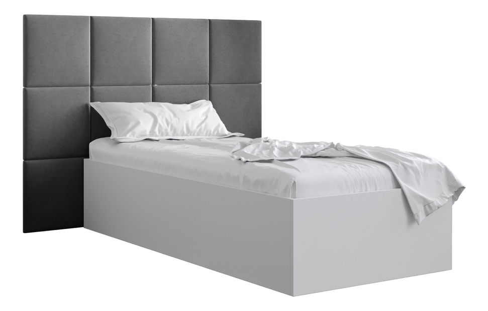 Jednolůžková postel s čalouněným čelem 90 cm Brittany 4 (bílá matná + šedá) (s roštem)