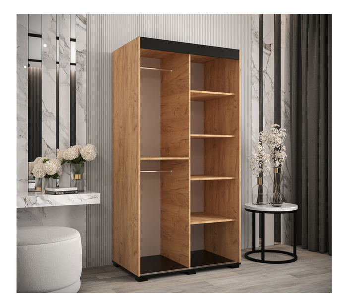 Šatní skříň 100 cm Bernard T2 (dub craft zlatý + černá)