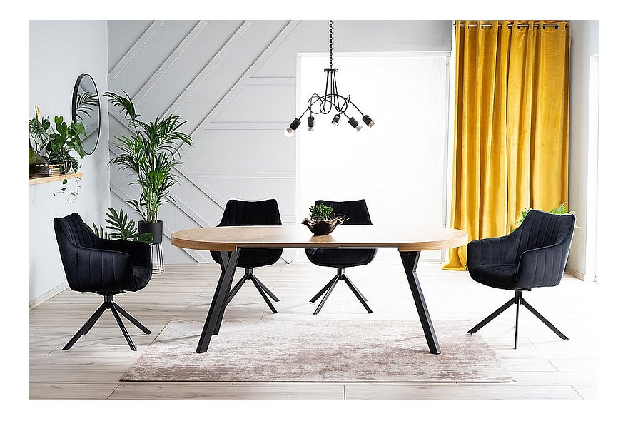 Rozkládací jídelní stůl 100-250 cm Daphne (dub + černá) (pro 4 až 8 osob)