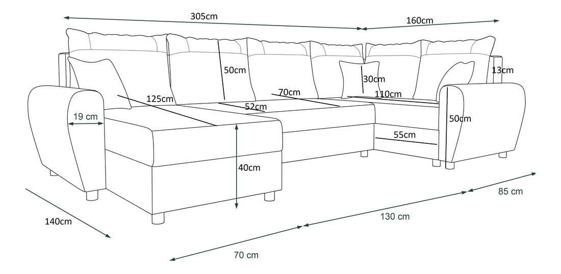 Rohová sedačka ve tvaru U Fleur Long (fialová + černá) (P)