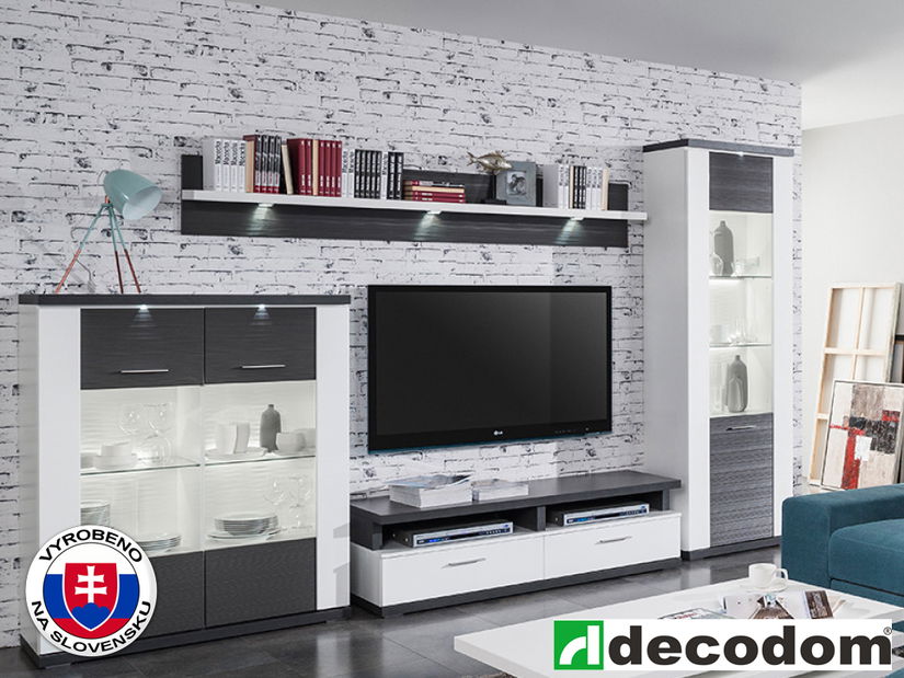 Obývací stěna Decodom Brooklyn Kombinace 01 (bílá arctic vysoký lesk + grafit)