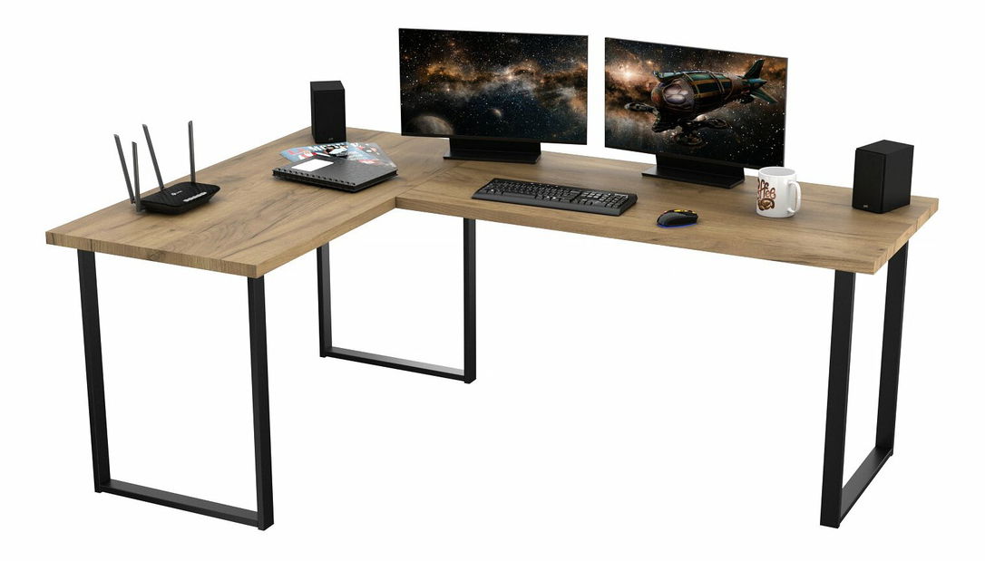 Rohový pc stůl Vintid (dub craft + černá)
