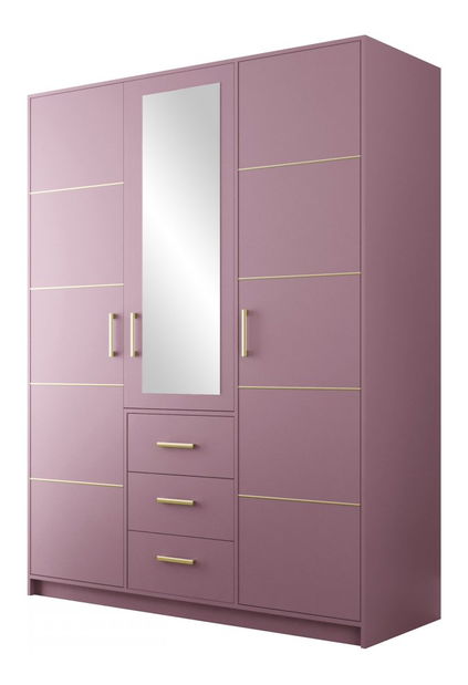 Šatní skříň s nástavbou Lenona II D3 (švestka + zlatá) (se zrcadlem)