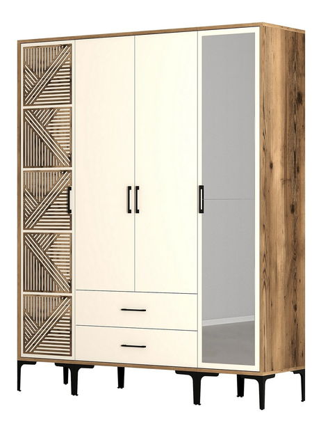 Šatní skříň Kiara PTR (ořech + krémová)