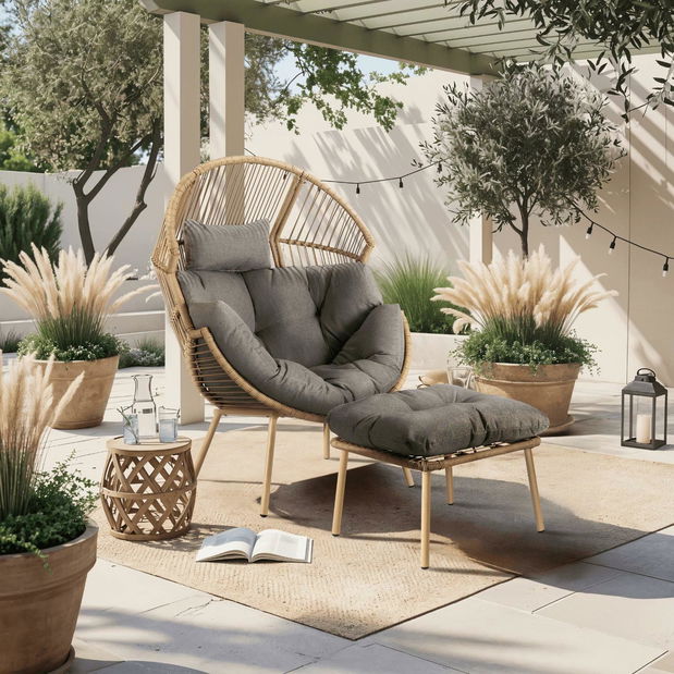 Zahradní křeslo s podnožkou Positivos (šedá)