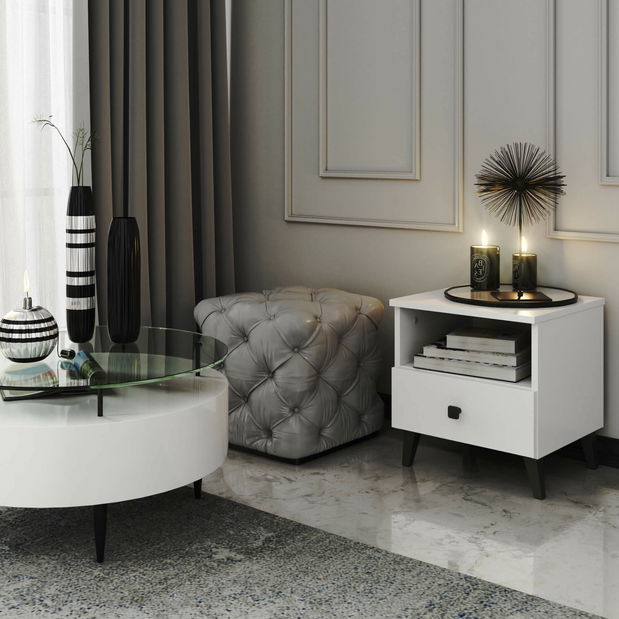 Noční stolek Mandatarios (bílá + černá)