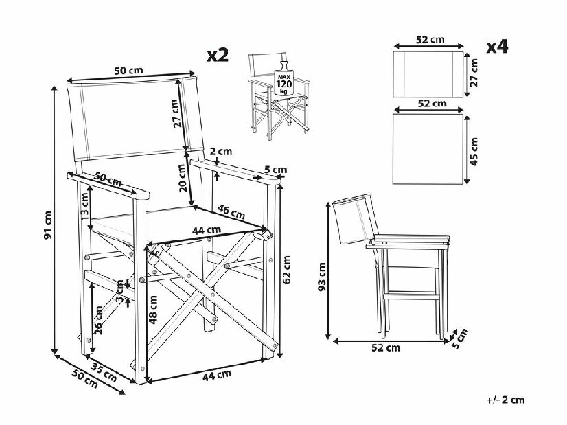 Set 2 ks zahradních lehátek s náhradními potahy Ciala (světlé dřevo + geometrický vzor)