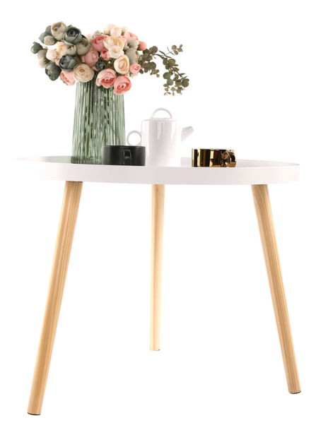 Příruční stolek Sansay (bílá + přírodní)