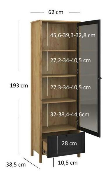 Vitrína Bruselas (dub craft zlatý + černá)