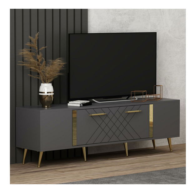 TV stolek/skříňka Tunini (antracit + zlatá)