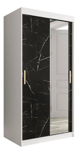 Šatní skříň 100 cm Marbelo T2 (matná bílá + černý mramor)