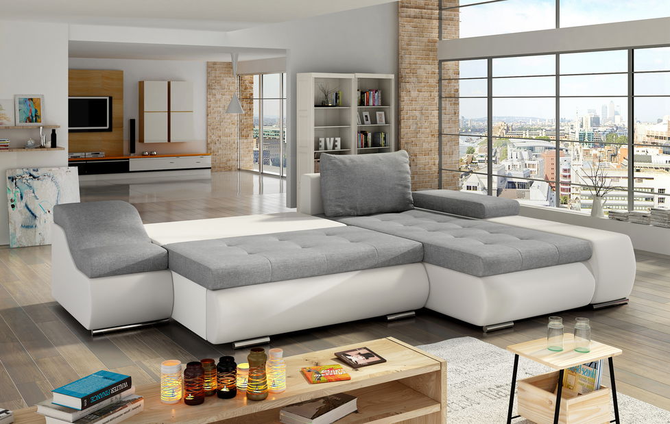 Rohová sedací souprava Onetta (béžová + bílá) (P)