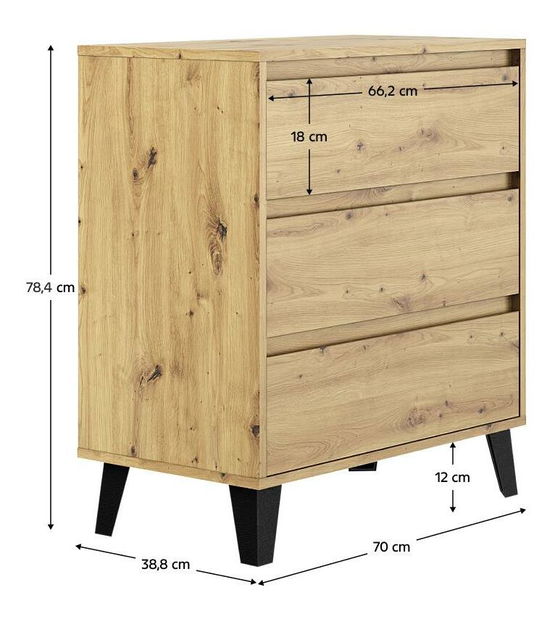 Komoda Brisas 2 (dub artisan + černá)