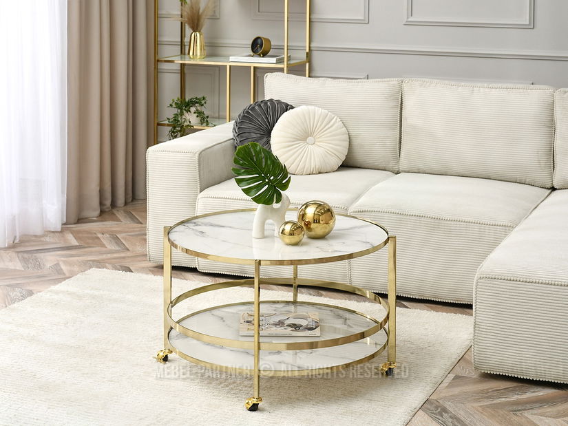 Konferenční stolek Chici (bílý mramor + zlatá)