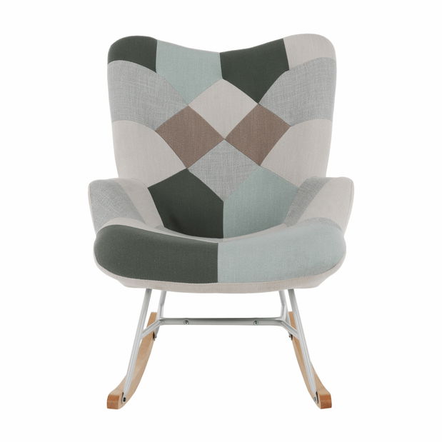 Houpací křeslo Gerelon (bílá + vzor patchwork)